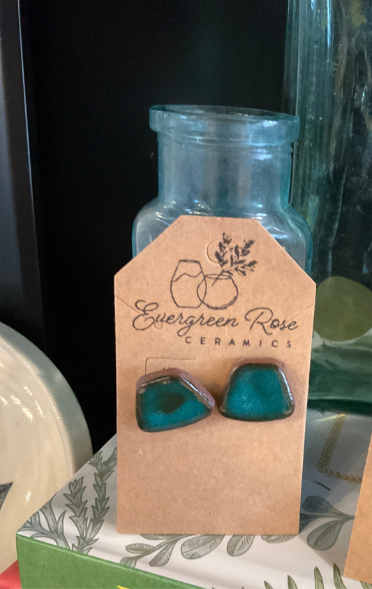 Handmade turquoise glazed clay earrings