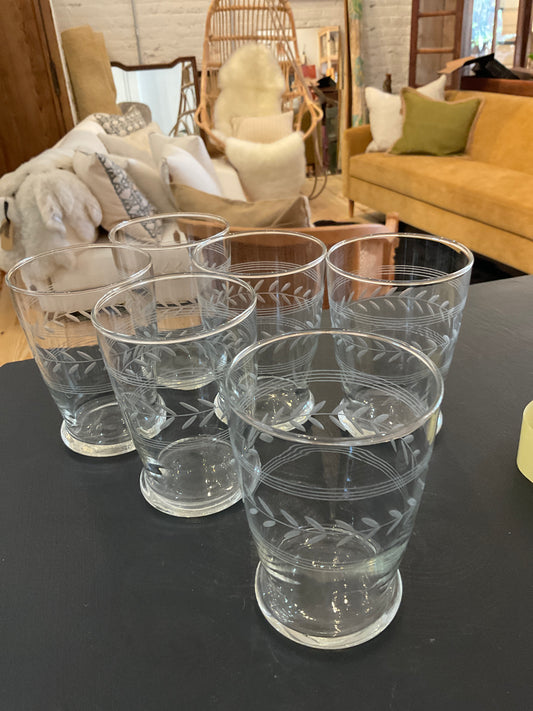 Vintage Anchor Hocking Laurel Leaf and Band set of 6