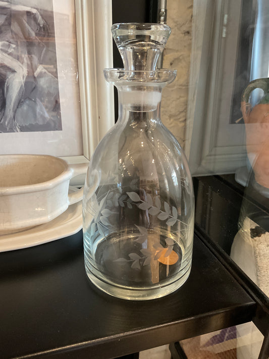 Vintage Floral  Etched glass decanter