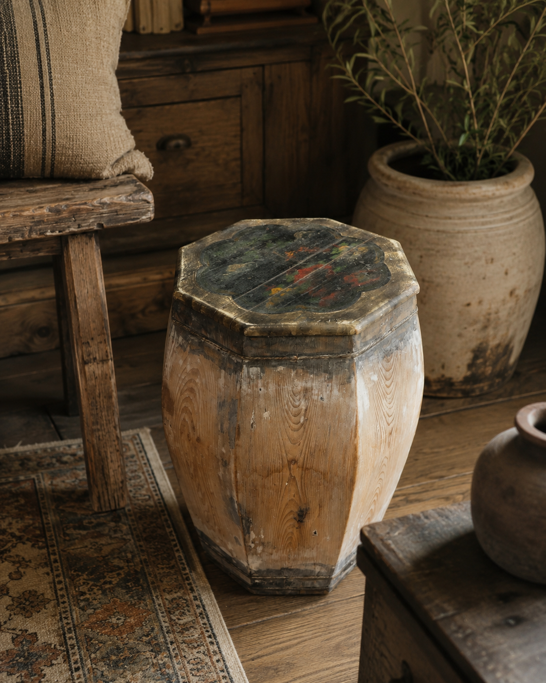 Vintage Painted Rice Drum