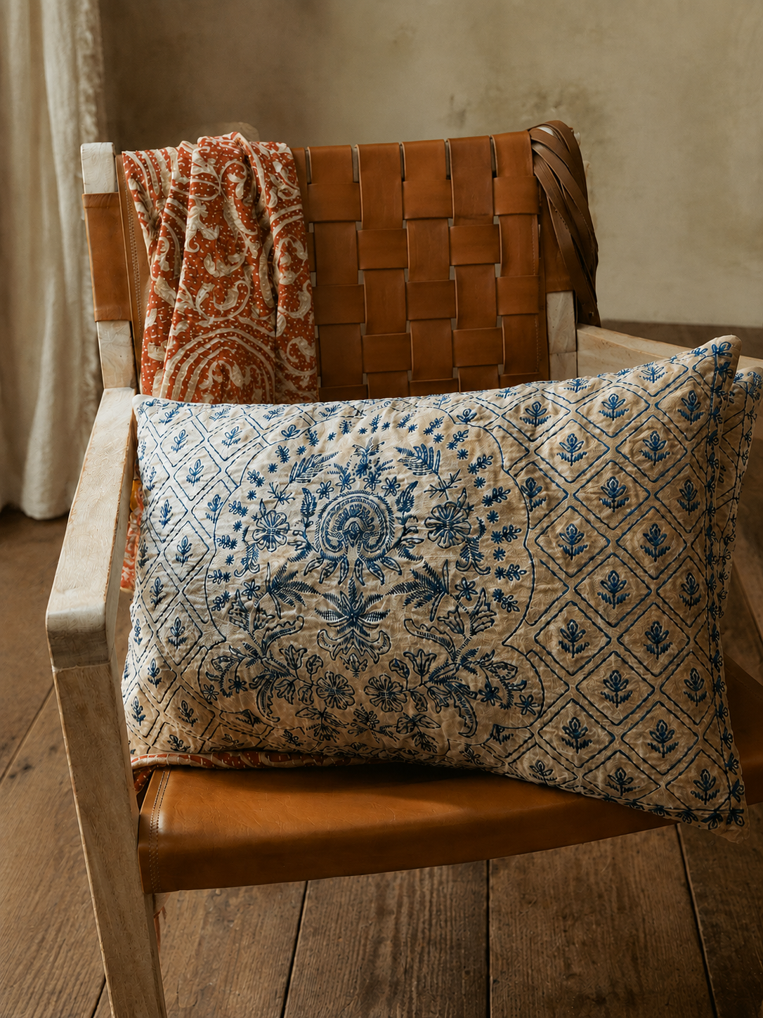 Velvet embroidered Indian pillow