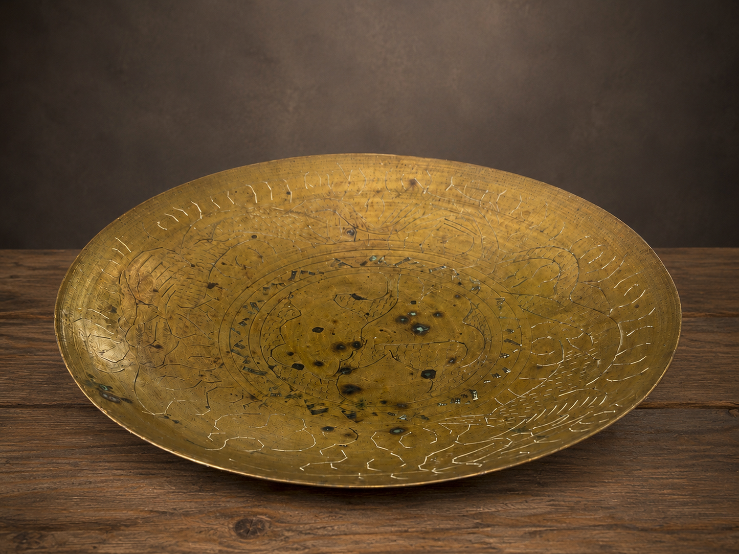 Chinese Brass Bowl Etched