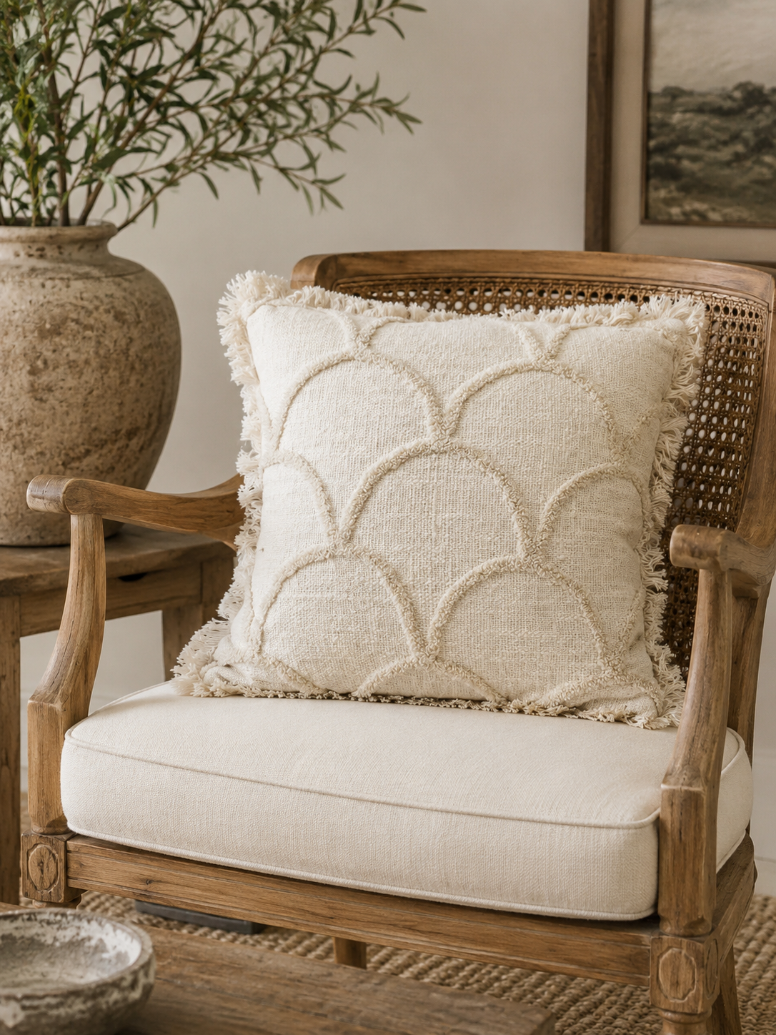 Cotton Throw Pillow Fringed Edge