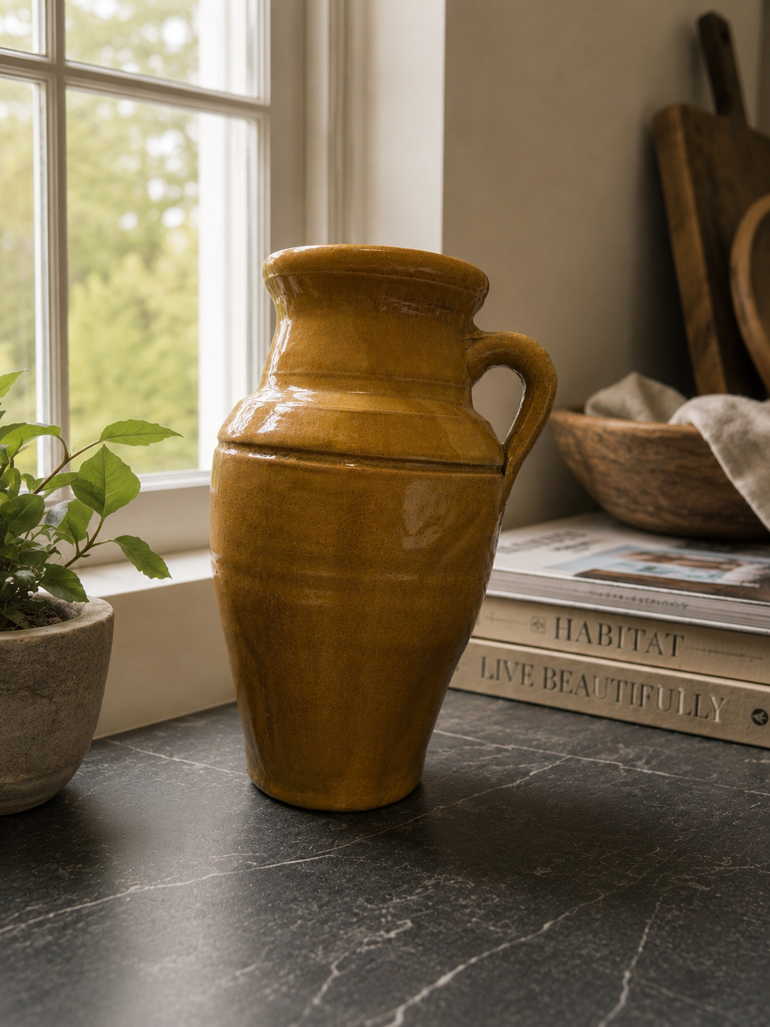 Glazed Terracotta Mustard Pot