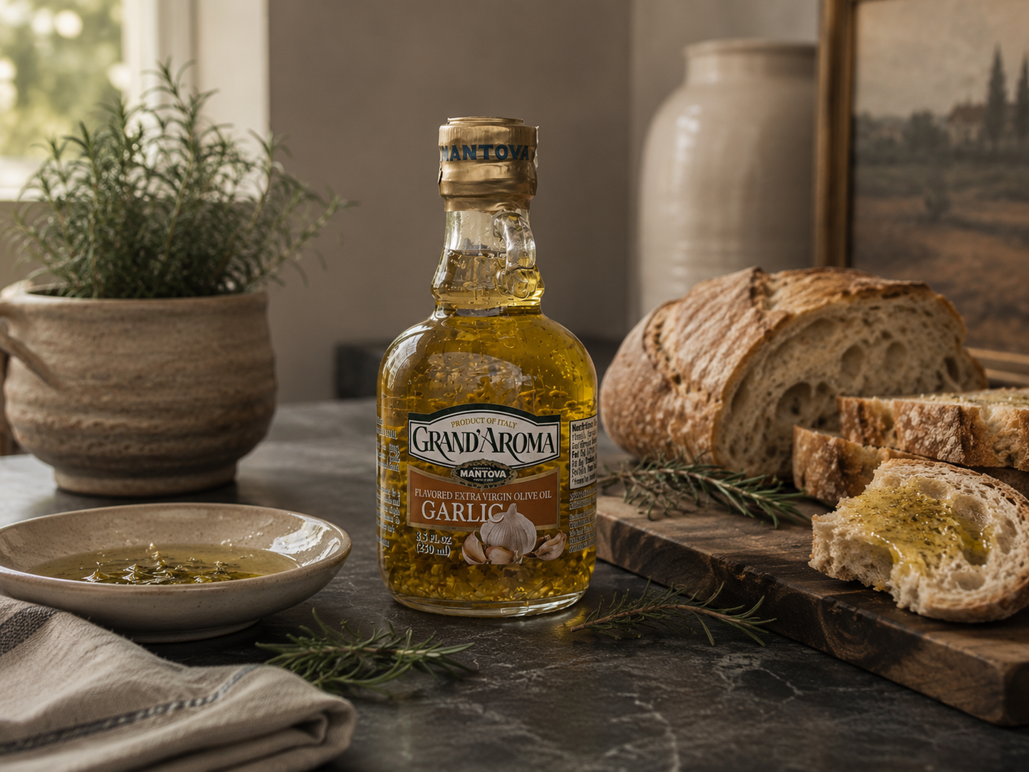 Mantova Grand’Aroma Garlic Extra Virgin Olive Oil, 8.5 oz.
