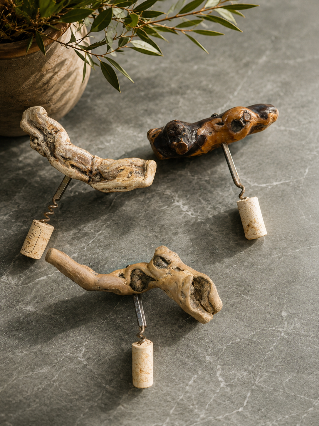 Natural Burl Wood Corkscrew
