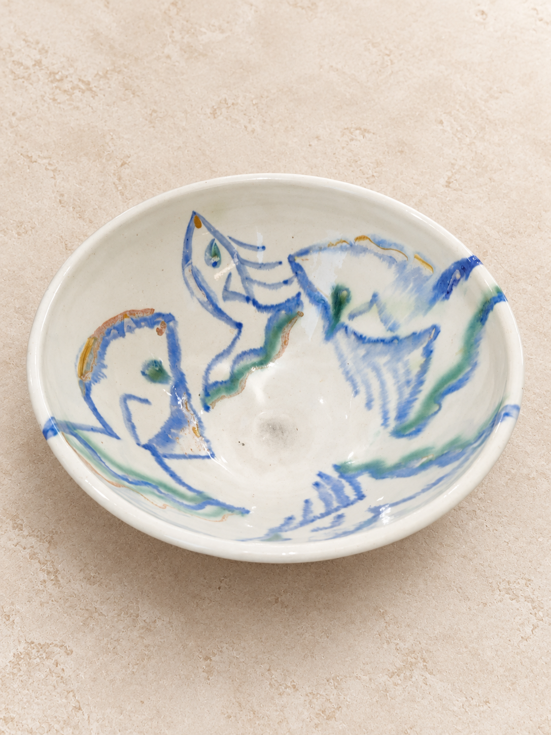 Hand-Painted Fish Studio Pottery Bowl