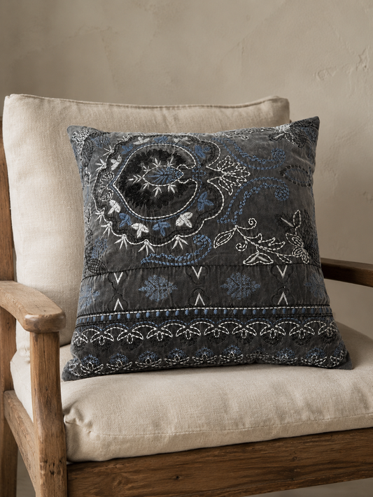 Hand Block Print Duck Canvas Throw Pillow