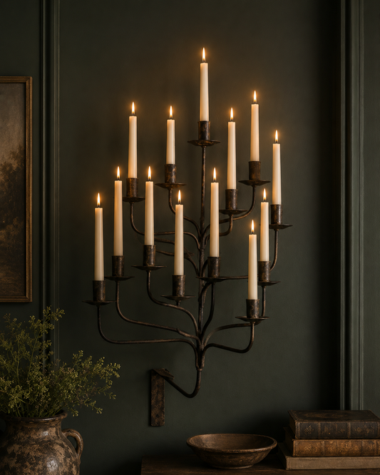 IRON THIRTEEN TAPER WALL CANDELABRA: Brown / Iron