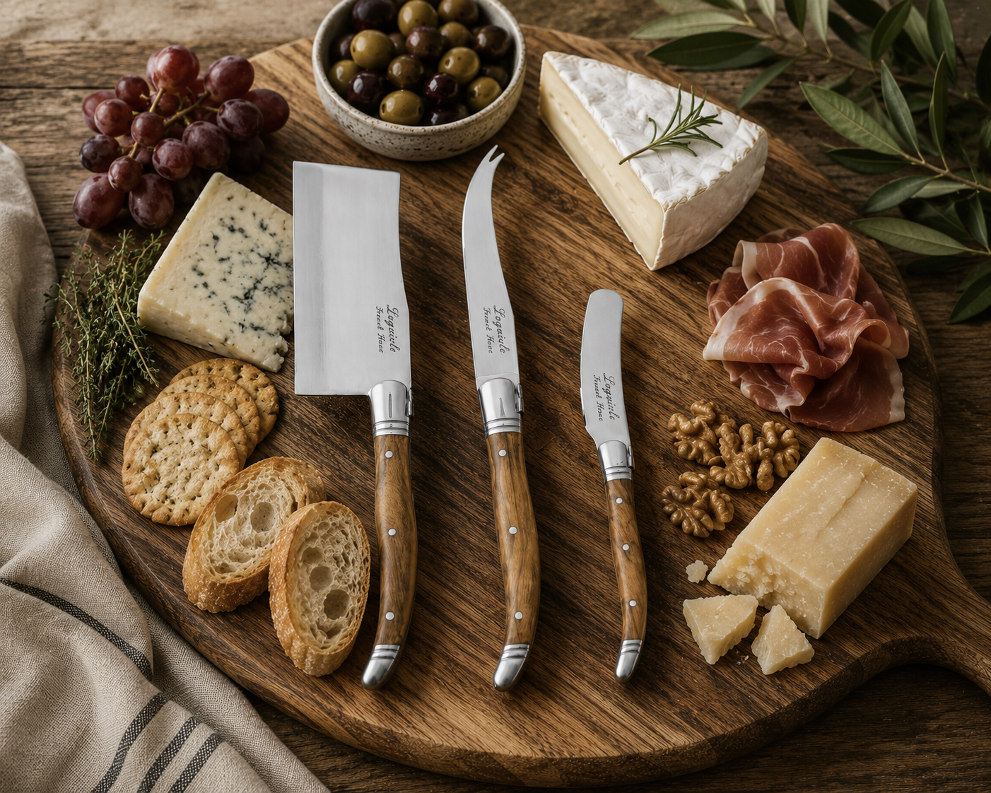 Laguiole Connoisseur Olive Wood Cheese Knife Set, 3pc