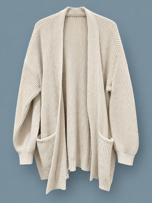 100% Organic Cotton Oversized Cardigan - Speckled Beige