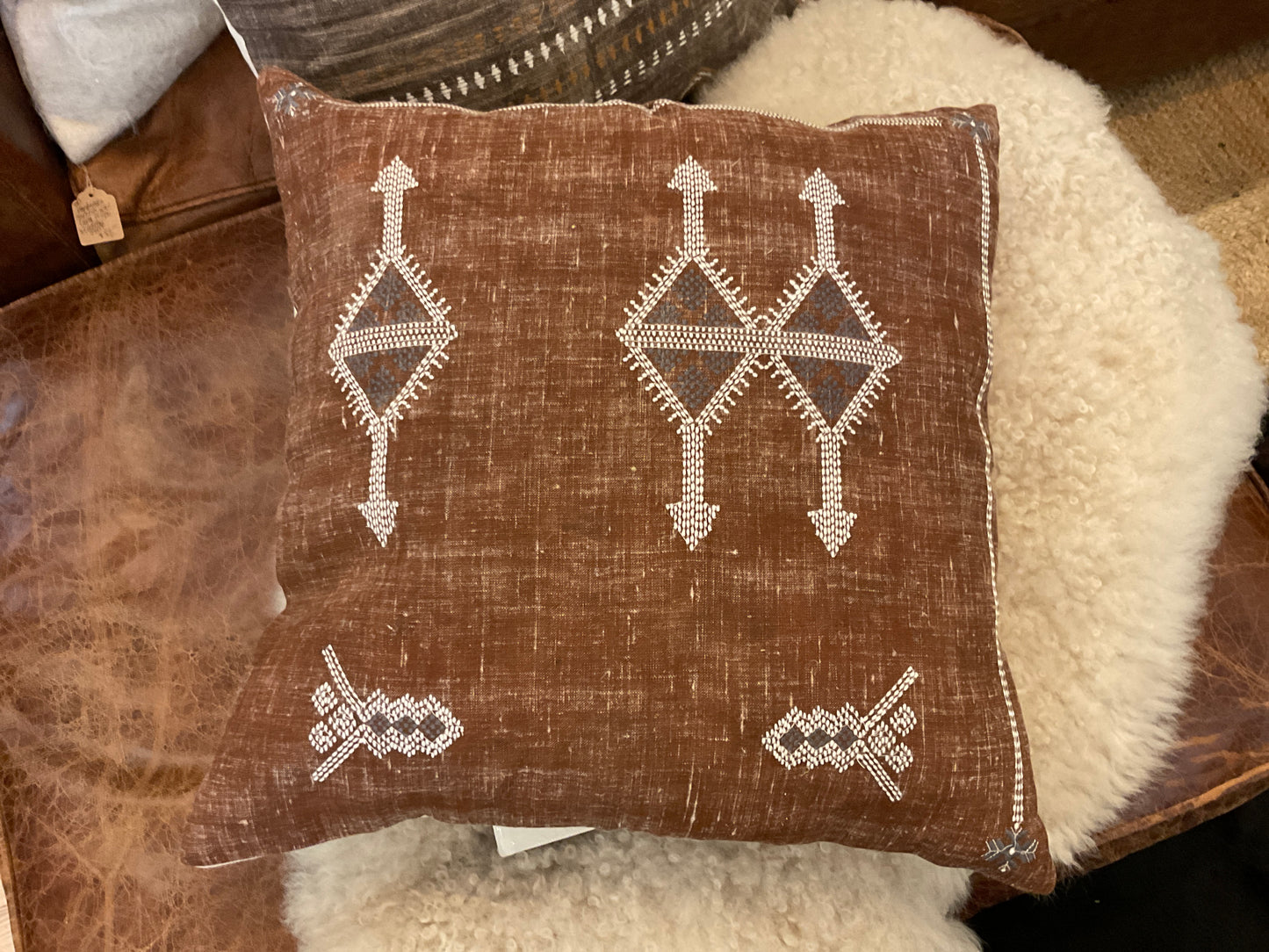 20x20 Square Linen Embroidered Pillow Cover with feather insert