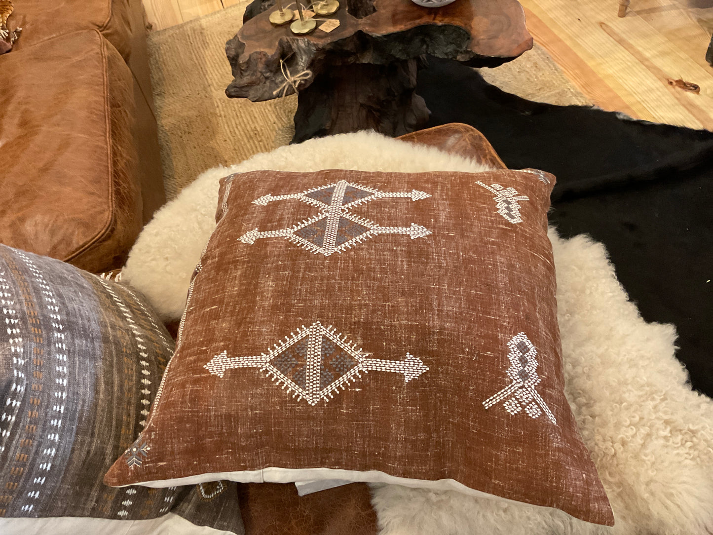 20x20 Square Linen Embroidered Pillow Cover with feather insert