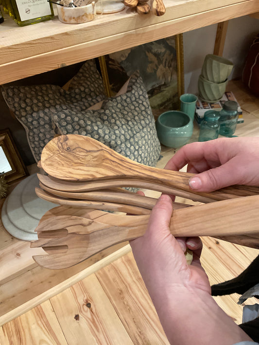 Olive Wood Salad Tongs (set)