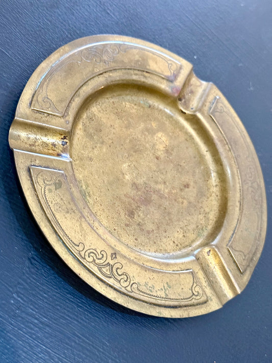 Vintage Hand Engraved Brass Ashtray