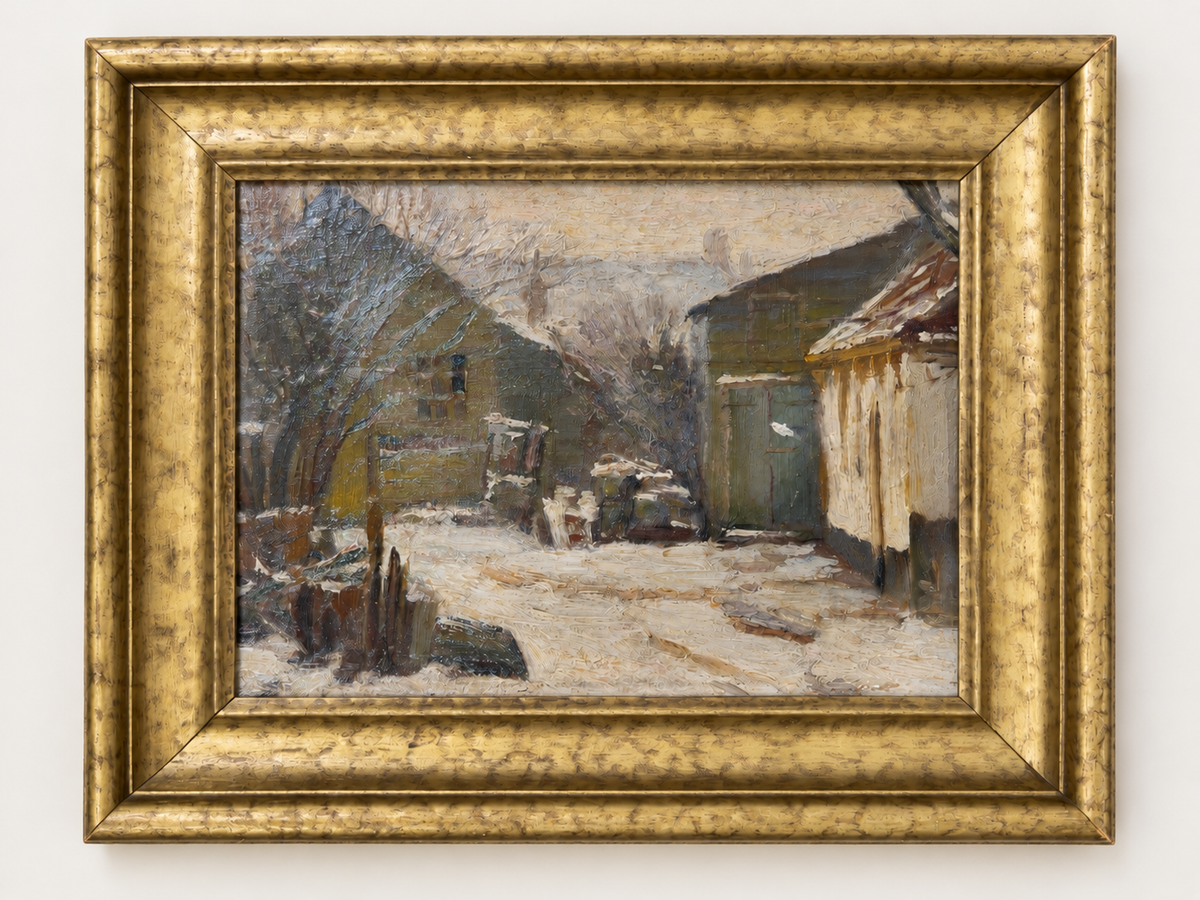Framed Village painting / Oil