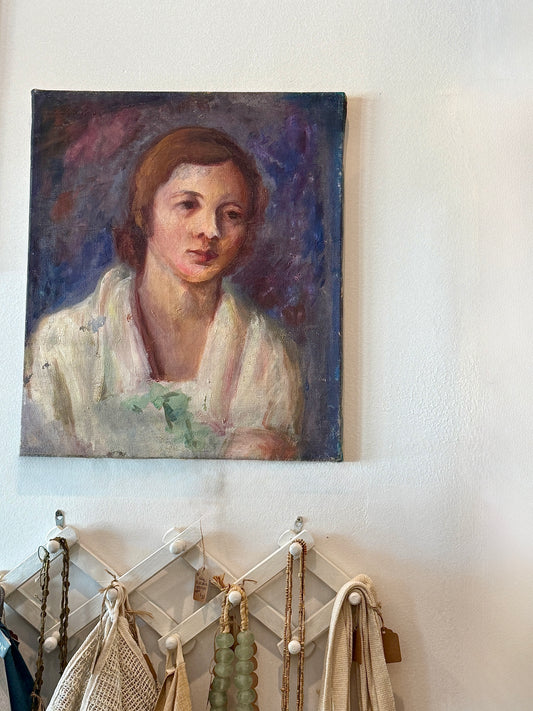 Vintage Oil Painting Woman on Canvas