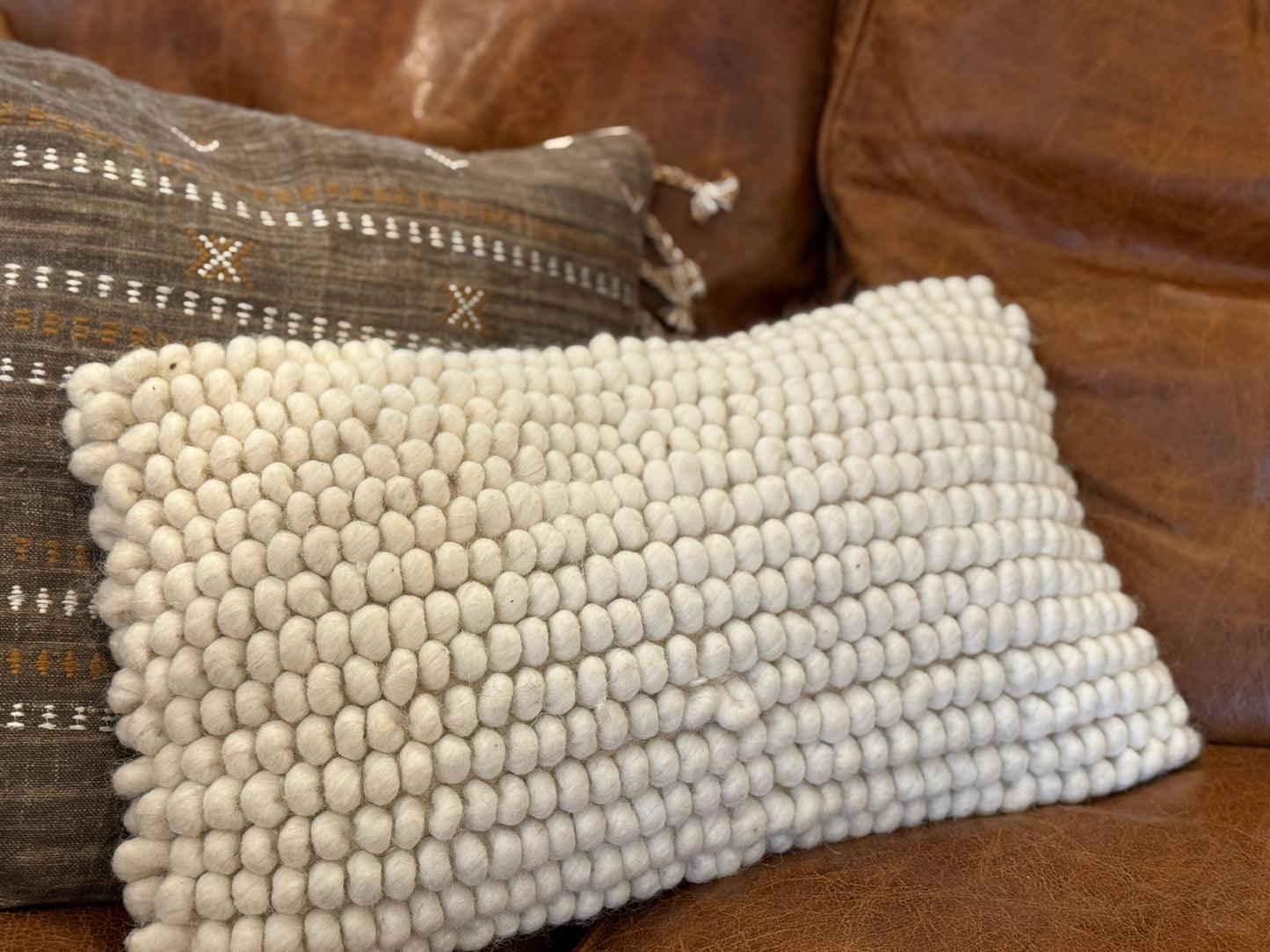 Wool pillow cover in ivory with feather insert 12x20
