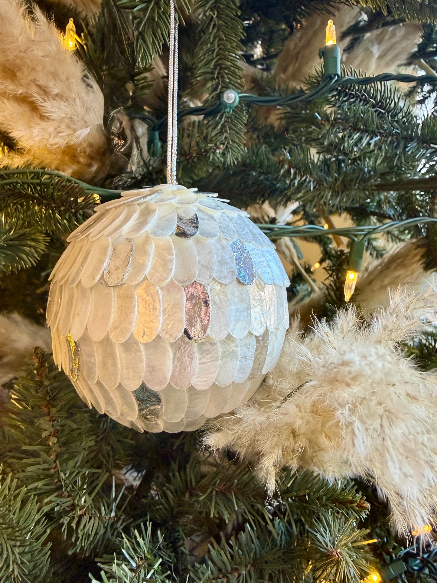 Silver and White Capiz 4" Christmas Ornament