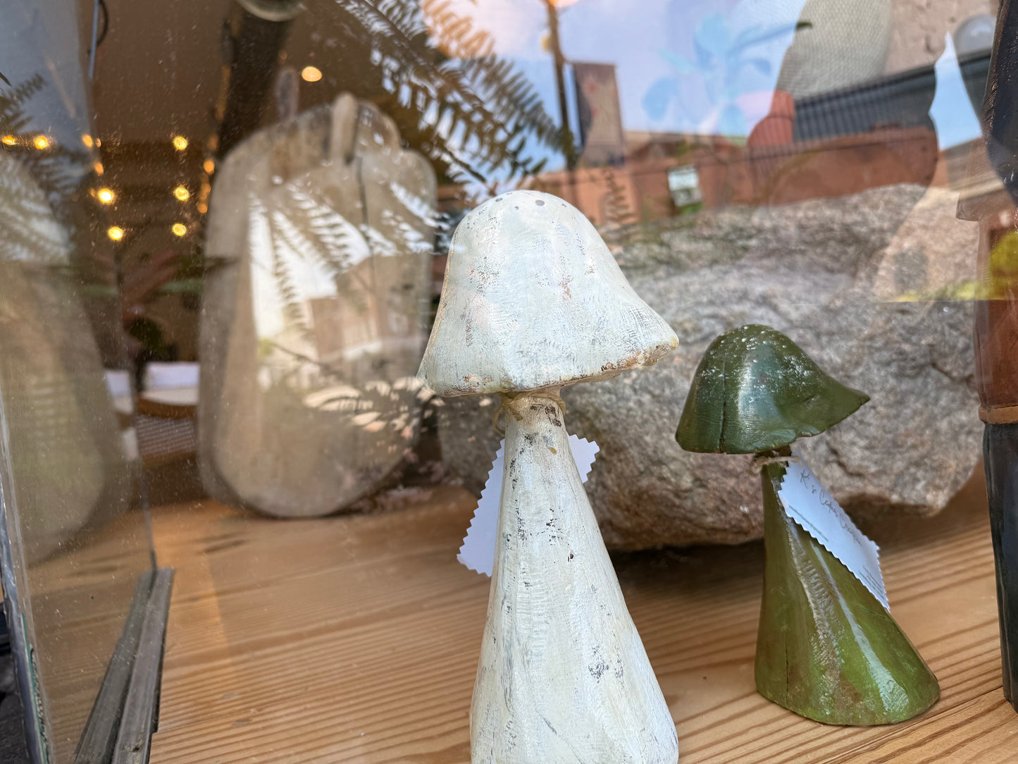 K's Cedar Creation Green Mushroom carving