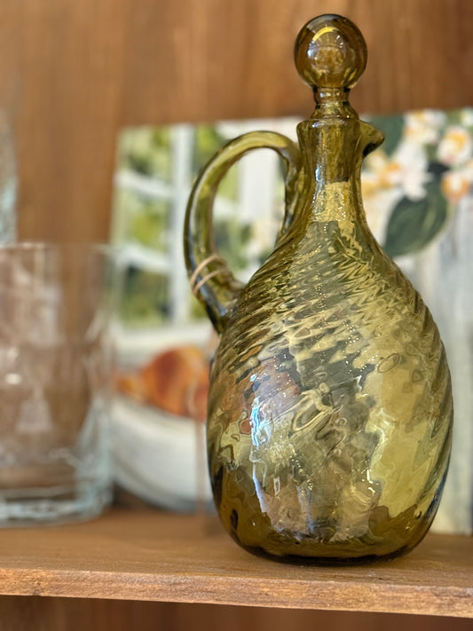 Vintage Handblown Green Cruet