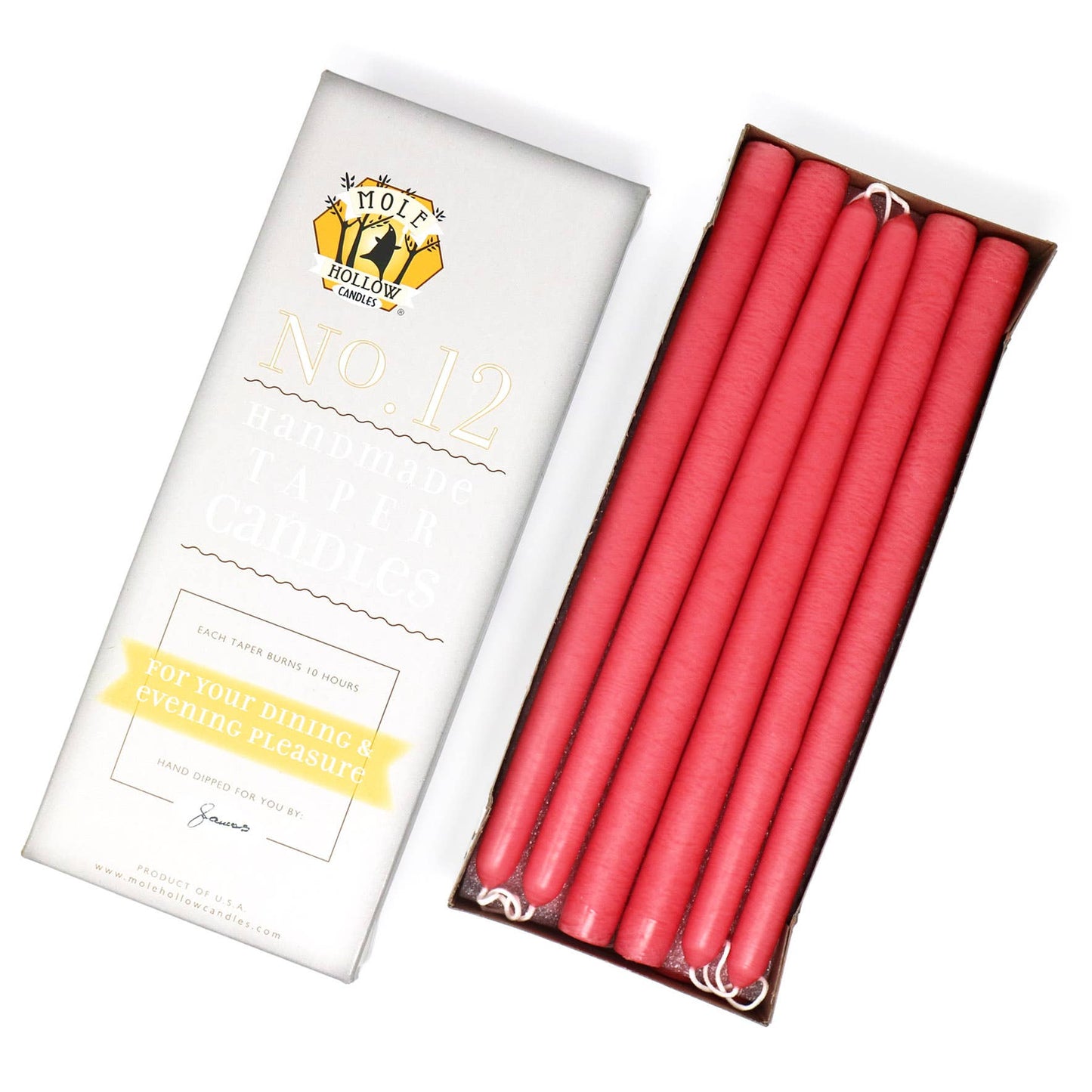 12" Hand Dipped Unscented Taper Candles - 39 Colors USA Made: Hunter Green