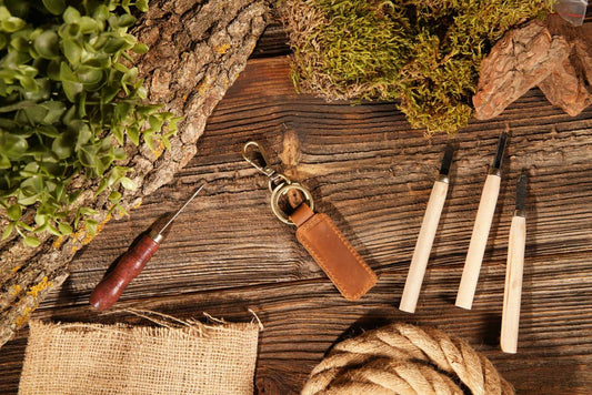 Geniune Brown Leather Keychain-stitching detail