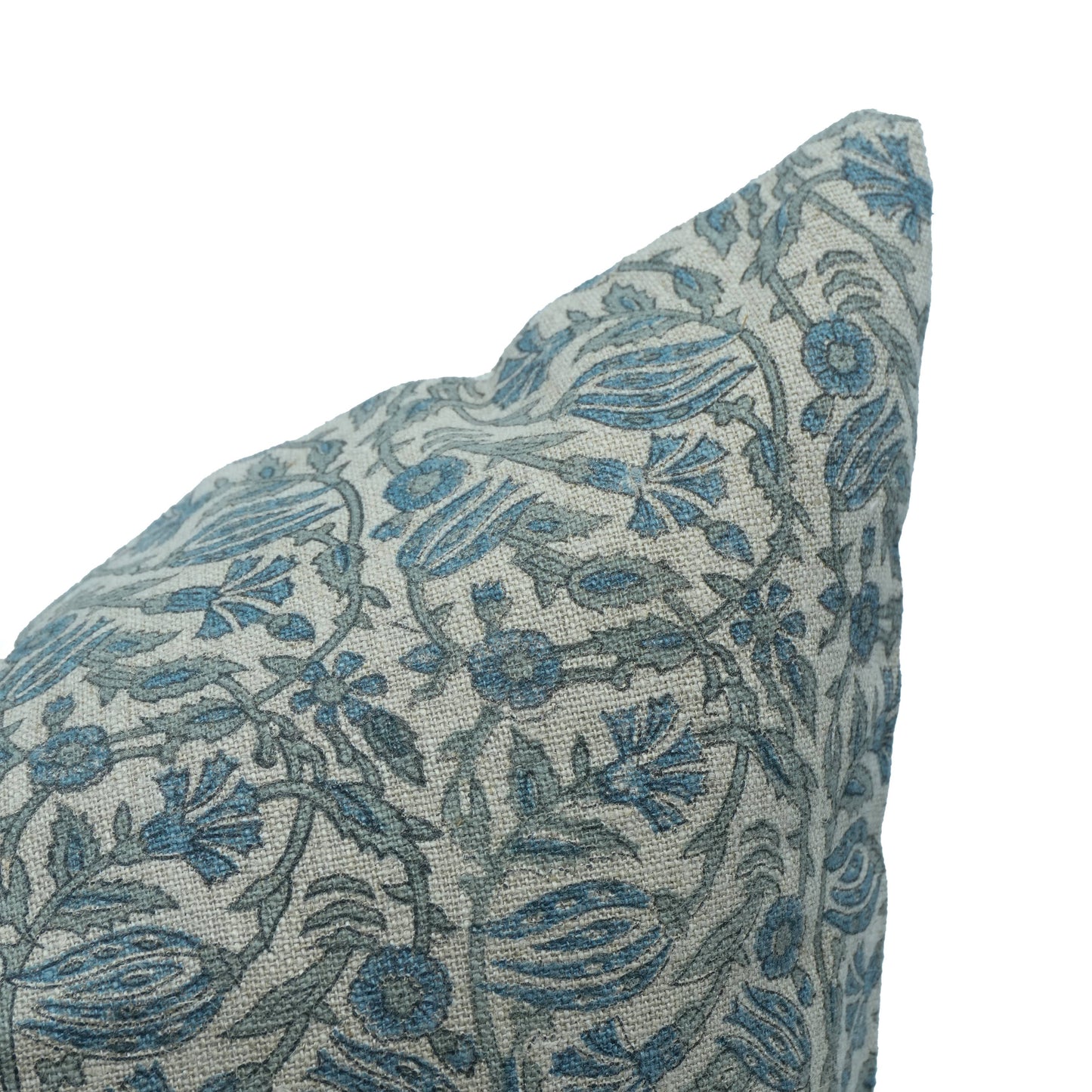 Floral Block Print Thick Linen Home Pillow Cover-Manjusha: Thick Linen / One Side / 20X20