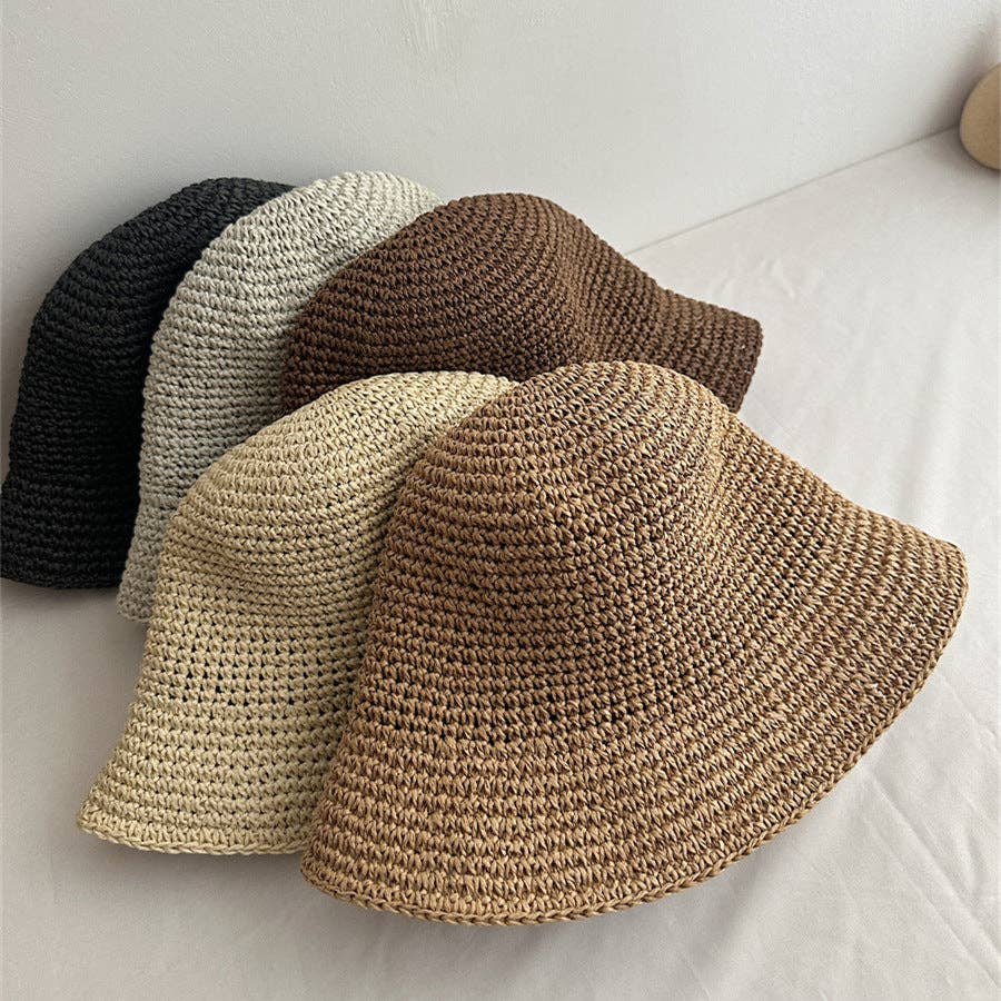 Minimalist Foldable Raffia Straw Bucket Hat 8BK6HAT01: Ivory
