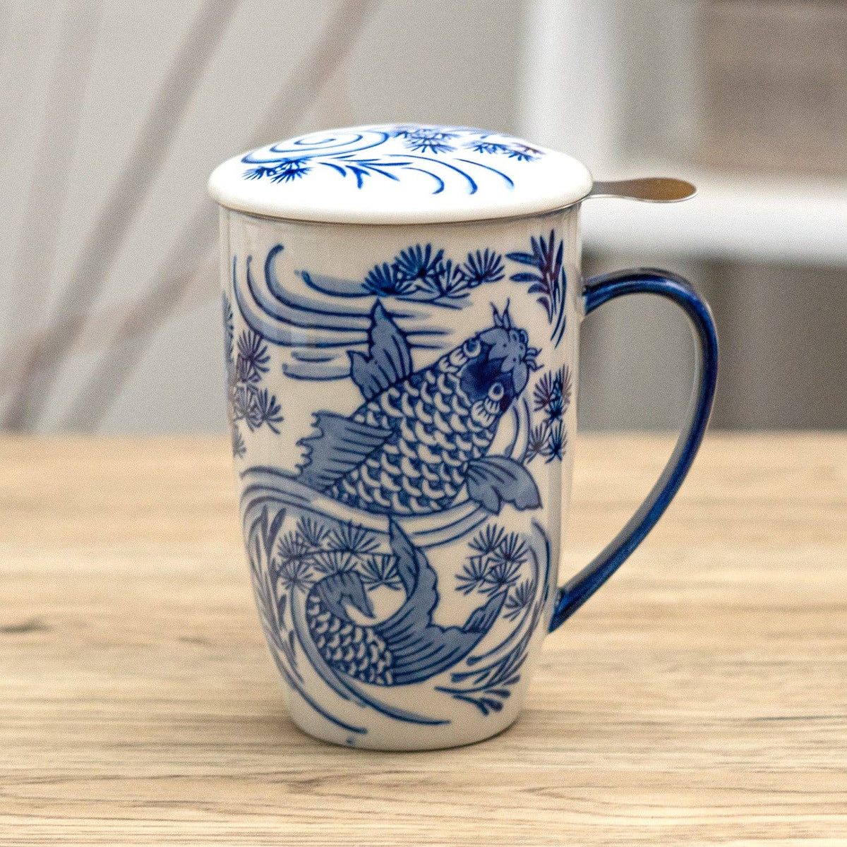 Koi Fish Design 15oz Tea Mugs with Lid and Infuser for Loose Leaf Tea (4/32)