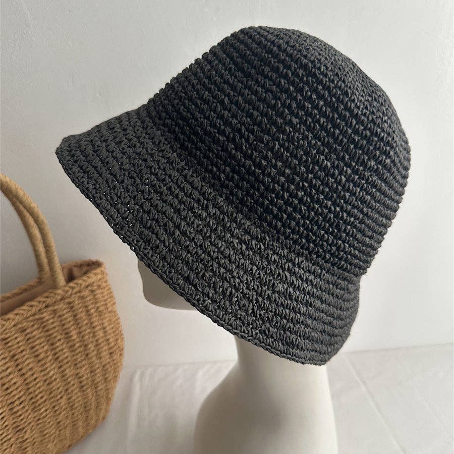 Minimalist Foldable Raffia Straw Bucket Hat 8BK6HAT01: Ivory