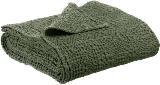 French 100% Stonewashed Cotton  Blanket 140 X 200” Olive