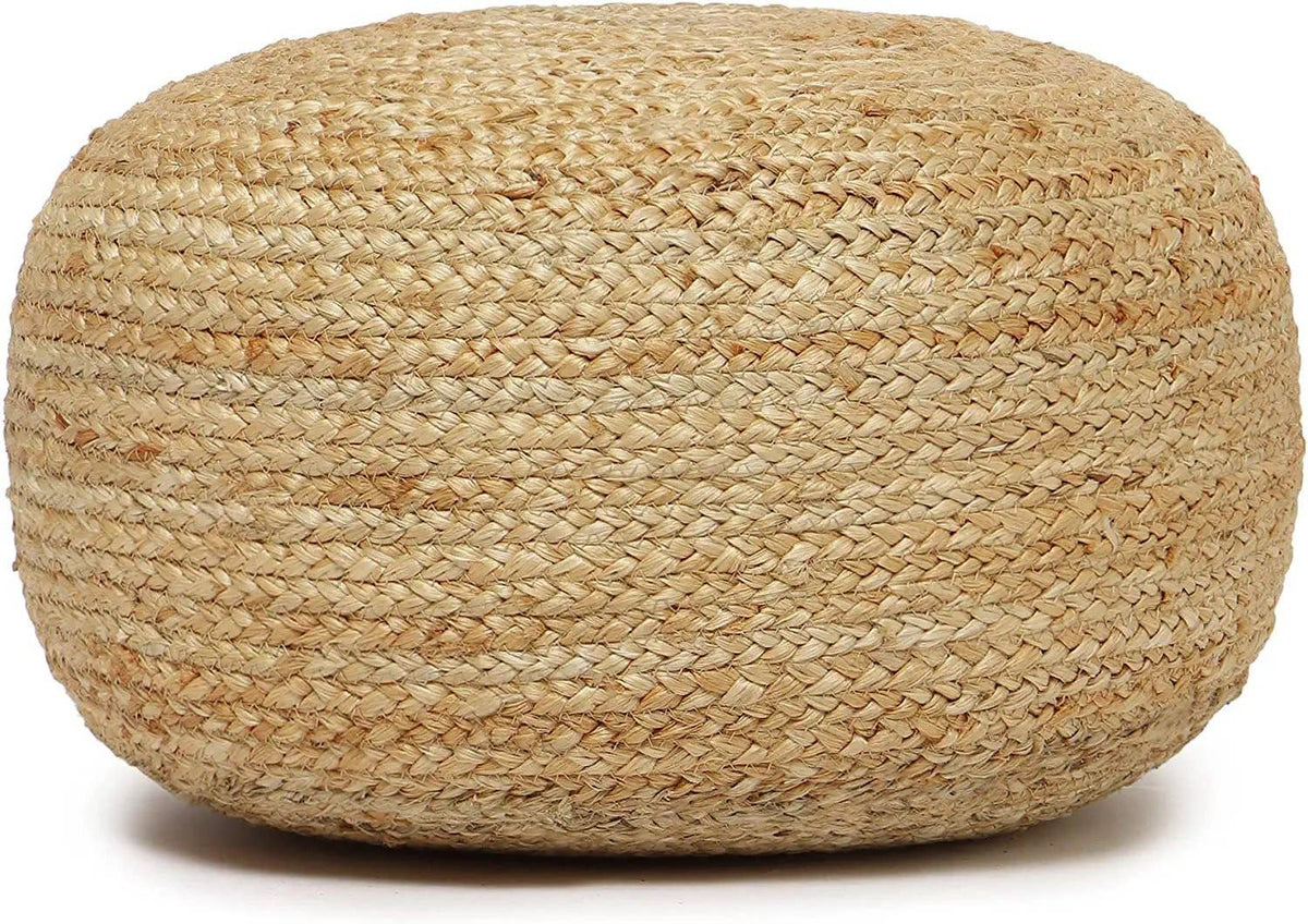 Round 100% Jute Pouf-Natural/Circular 18"x18"x10"