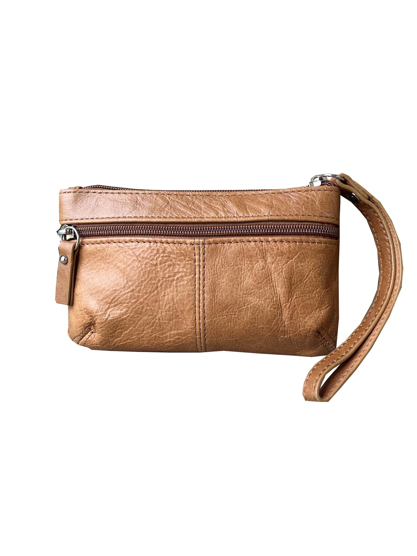 Light brown leather cosmetic case or clutch