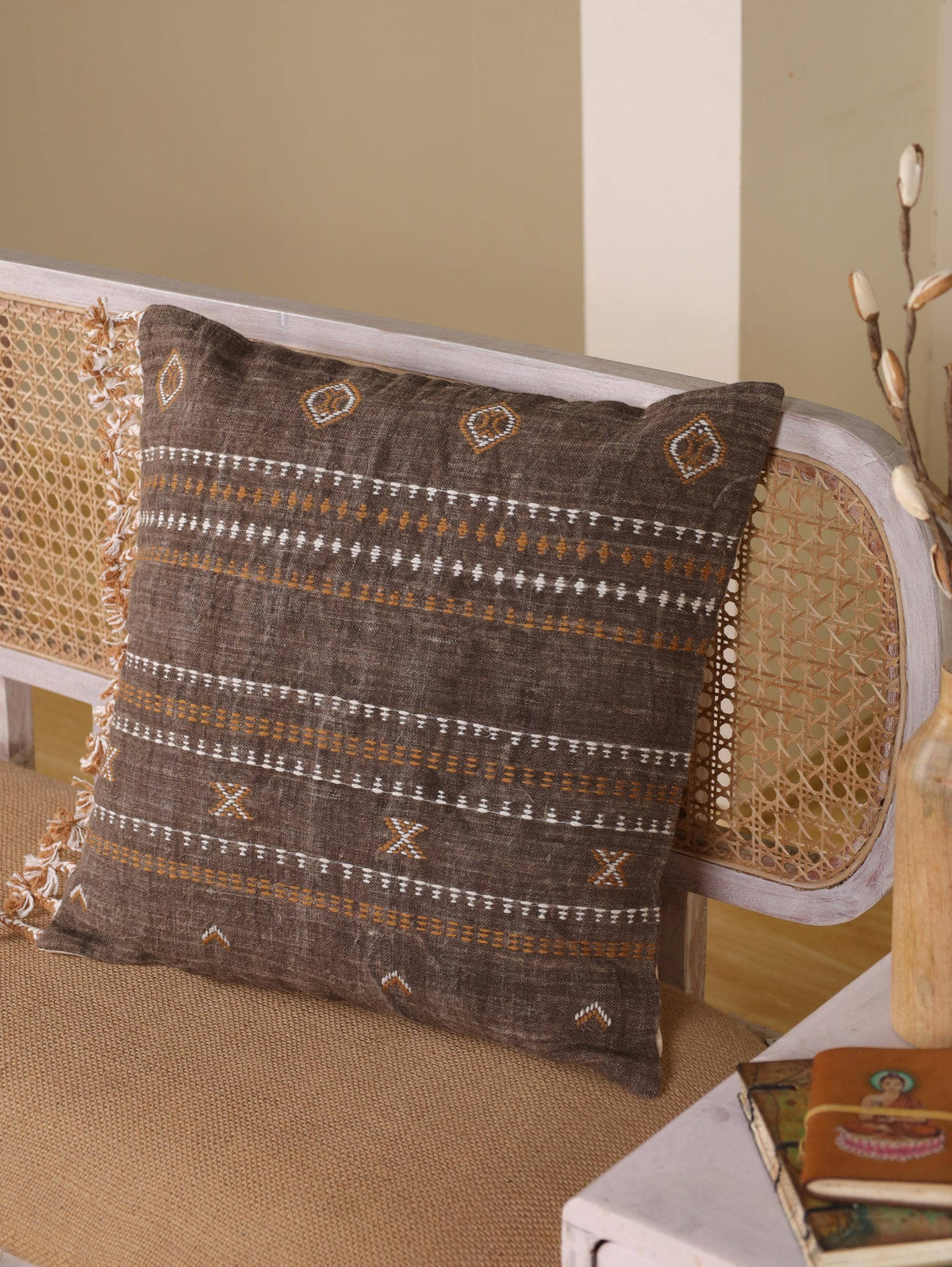Brown Square Decorative Cactus Silk Pillow Cover for Home: Without Pillow Insert