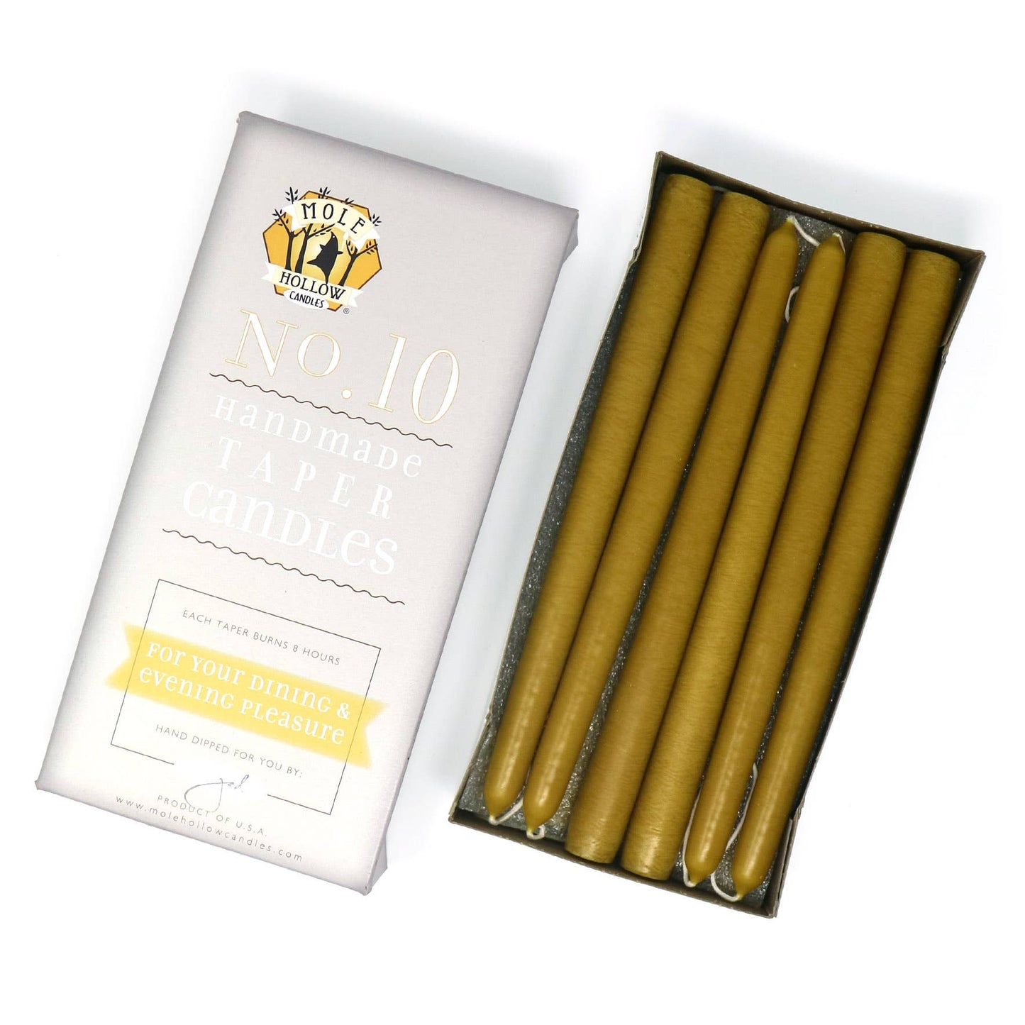 10" Hand Dipped Unscented Taper Candles - 39 Colors USA Made: Off White
