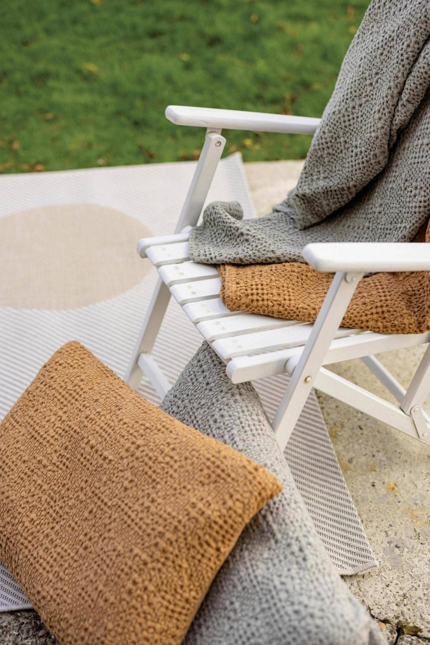 French 100% Stonewashed Cotton Blanket 140x200”. Dusty orange brown