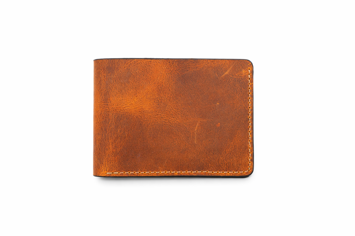 Men’s Full-Grain Crazy Leather Bifold Wallet Premium Leather: Light Brown