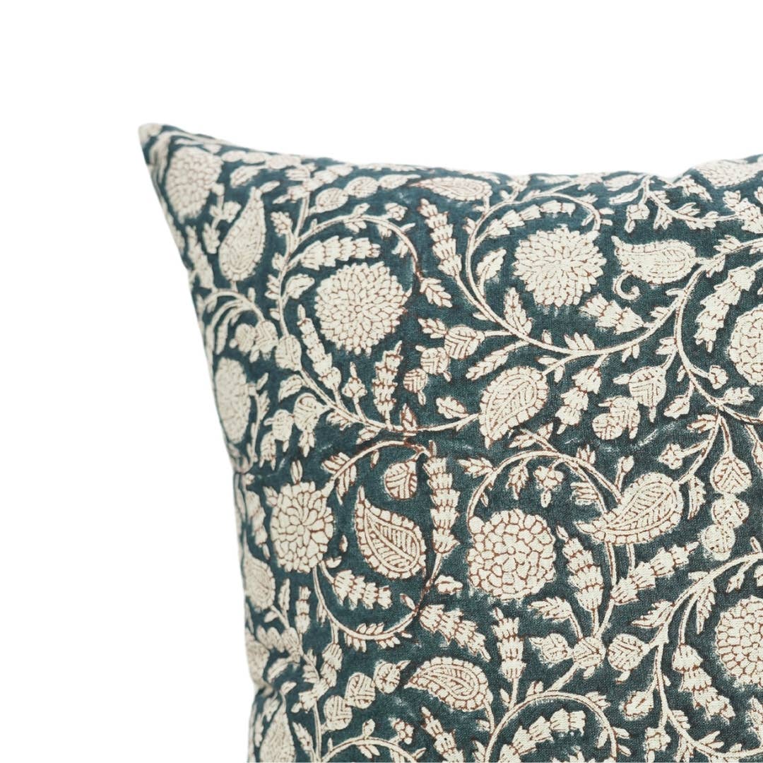 Handcrafted Block Print "Gopi" Cotton Linen Pillow 20x20 Inch