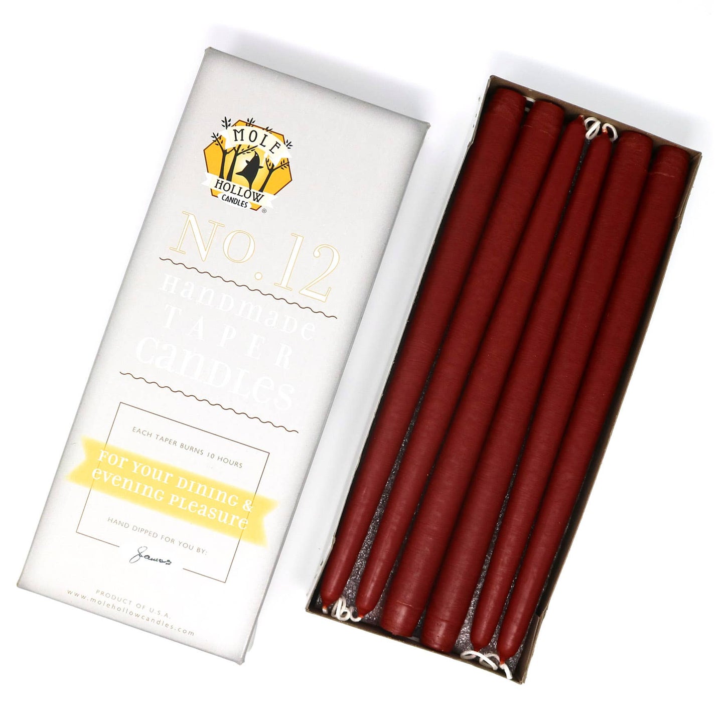 12" Hand Dipped Unscented Taper Candles - 39 Colors USA Made: Hunter Green