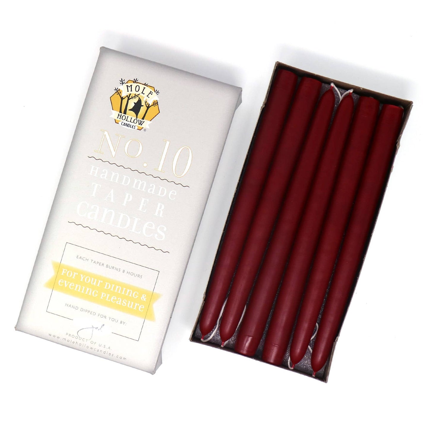 10" Hand Dipped Unscented Taper Candles - 39 Colors USA Made: Harvest Gold