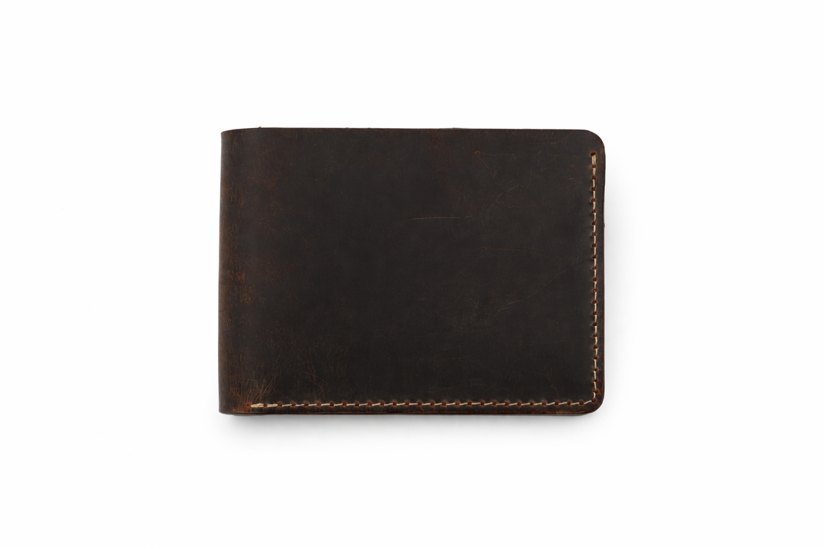 Men’s Full-Grain Crazy Leather Bifold Wallet Premium Leather: Light Brown