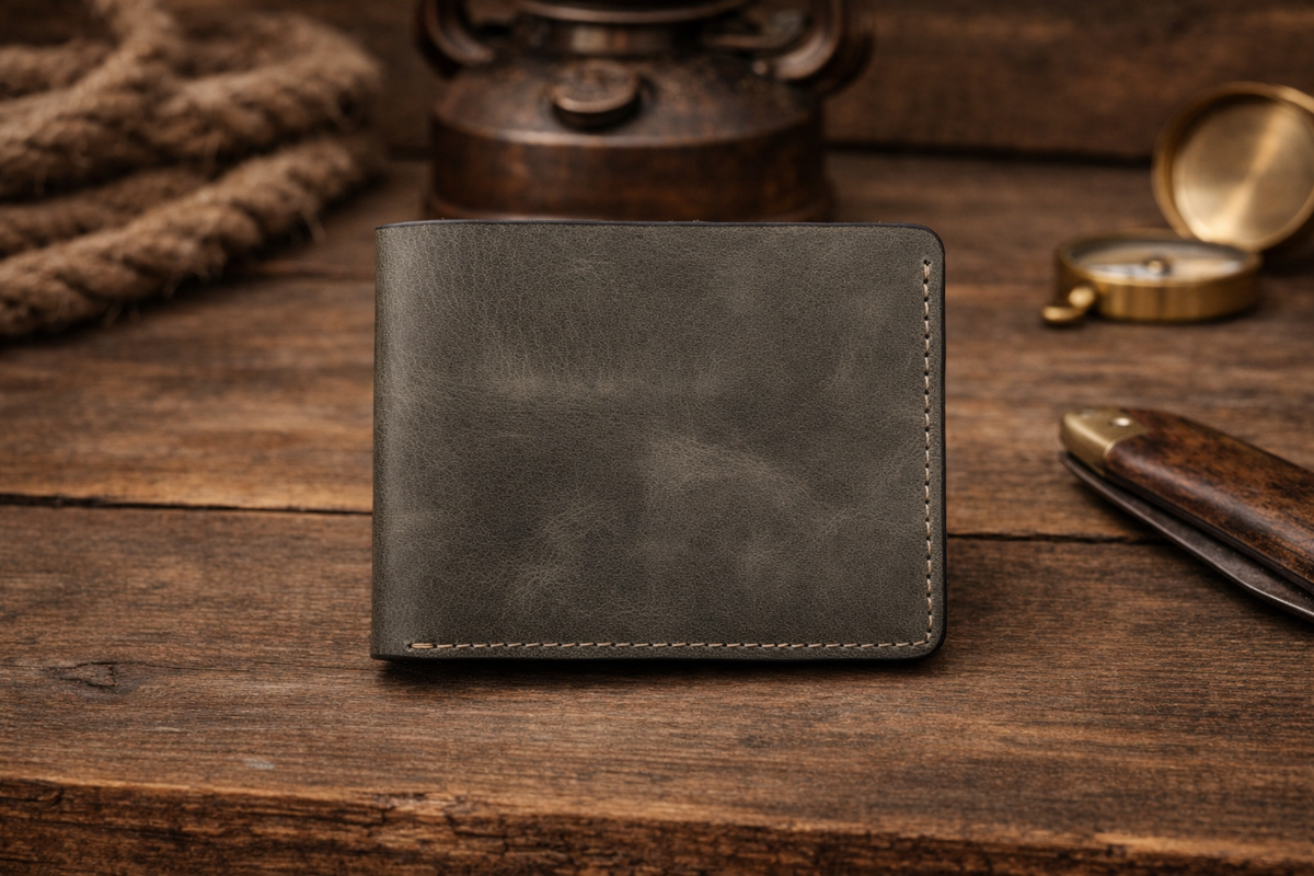Men’s Full-Grain Crazy Leather Bifold Wallet Premium Leather: Light Brown