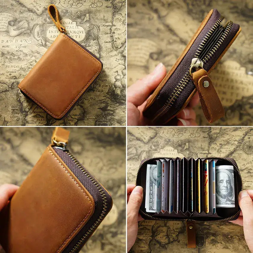 Credit Card Holder for Men Women, Geniune Leather Wallet: Brown