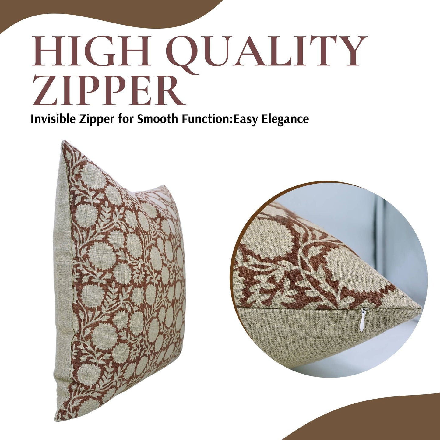 Block Print Boho Thick Linen Pillow Cover- Rajat: Thick Linen / One Side Print / 14x14 Inch