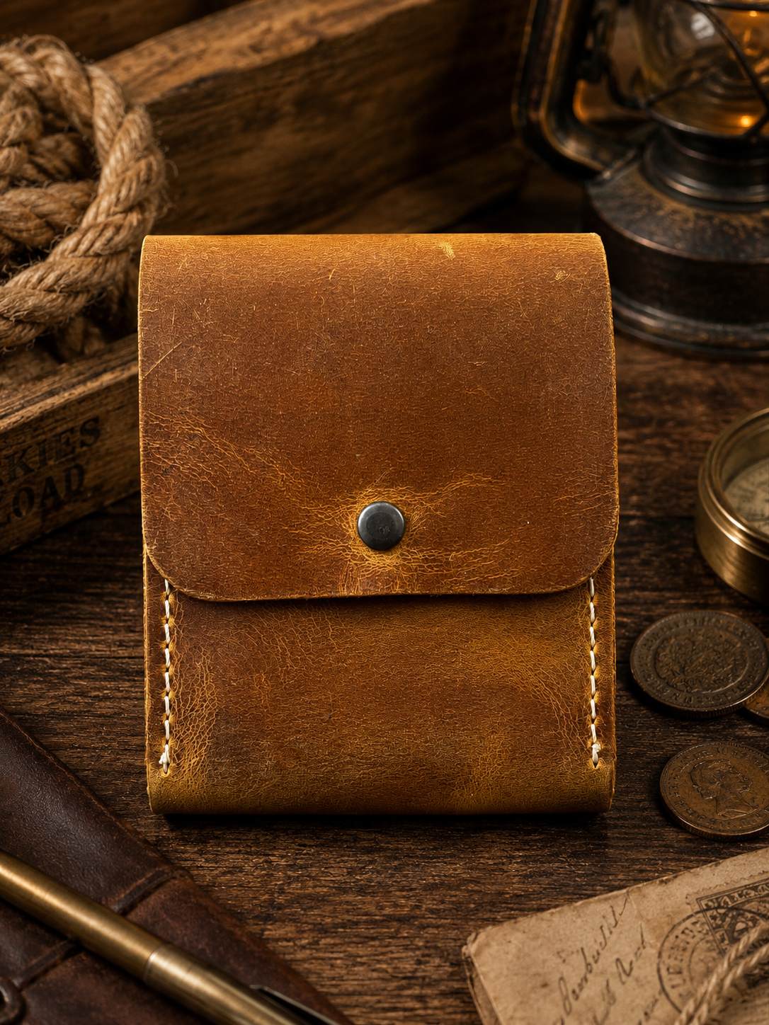 Leather Playing Card Case Holder, Poker Card Case Cover: Cognac