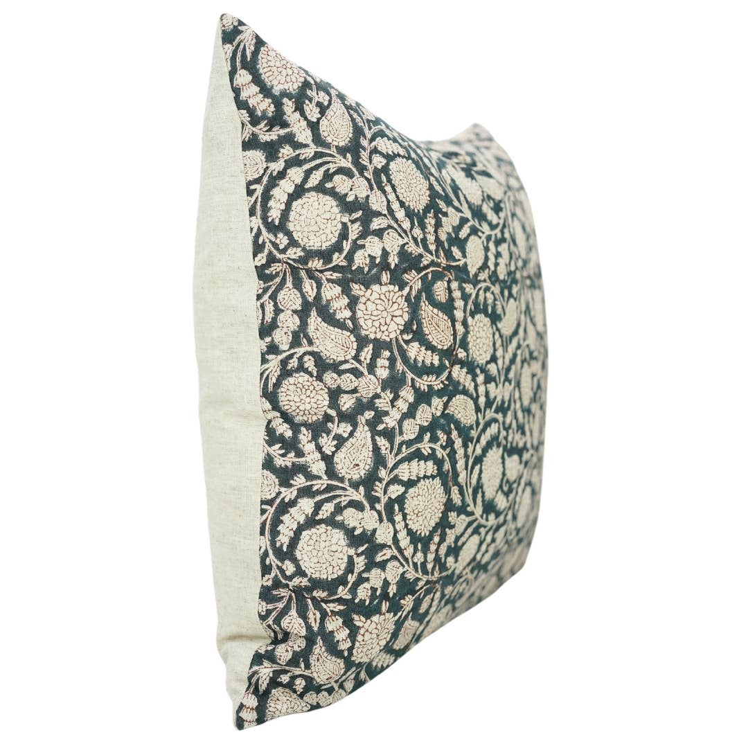 Handcrafted Block Print "Gopi" Cotton Linen Pillow 20x20 Inch