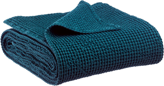 French 100% Stonewashed Cotton King sized Blanket 240 X 260” Indigo Blue