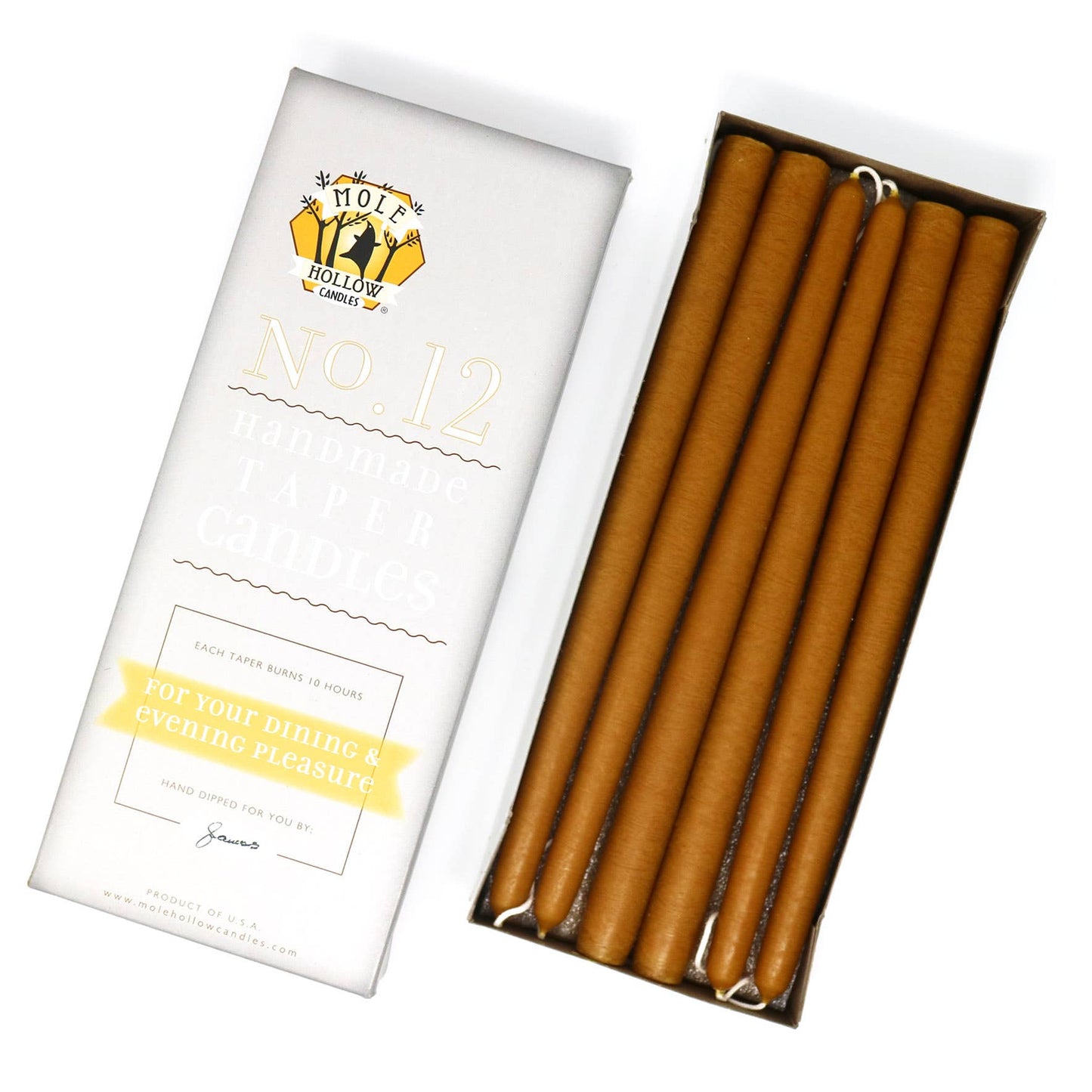 12" Hand Dipped Unscented Taper Candles - 39 Colors USA Made: Off White
