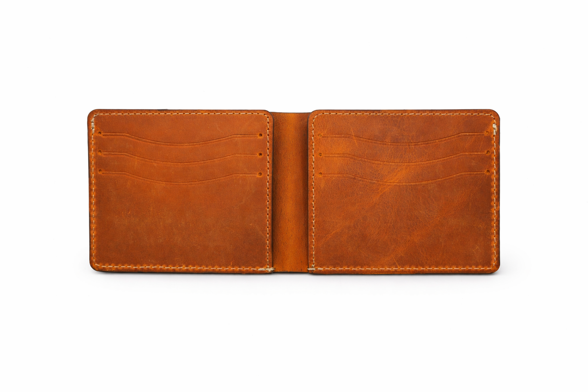 Men’s Full-Grain Crazy Leather Bifold Wallet Premium Leather: Light Brown